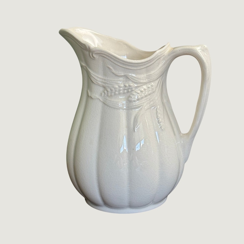 Royal Crownford White Ironstone Wheat Pitcher English Falcon Ware Jug